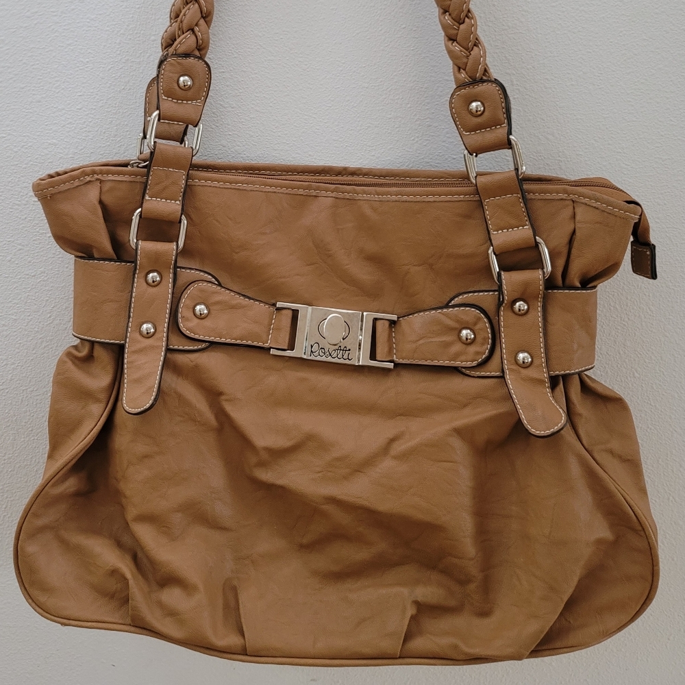 Rosetti Tan Leather Shoulder Bag Zipper Divided 3 Interior/1 Exterior Pocket